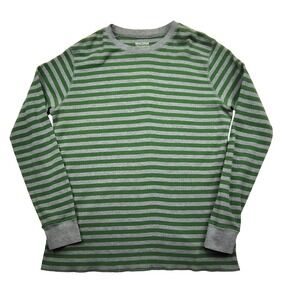 Machine Mens Thermal Shirt XL Slim Green Grey Striped Waffle Knit Long Sleeve